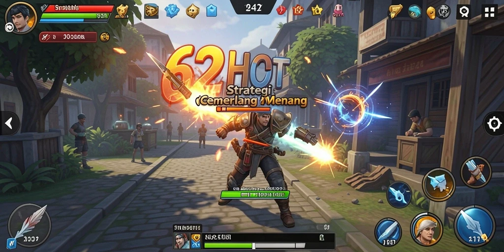 Tangkapan layar gameplay 62HOT yang menampilkan pertempuran strategi yang intens.