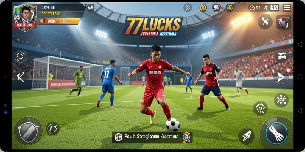 Tampilan gameplay mendebarkan dalam 77LUCKS yang penuh aksi sepak bola.