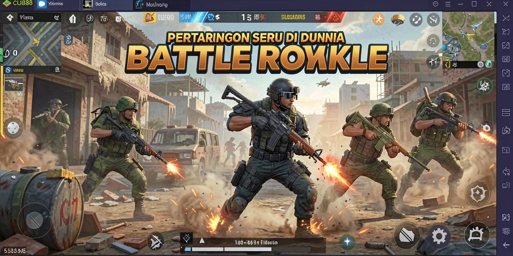 Tampilan seru dari gameplay Battle Royale CU888 dengan pertempuran aktif.