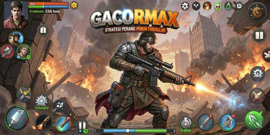 Tampilan gameplay mendebarkan dalam GACORMAX, menunjukkan pertempuran strategis yang intens.