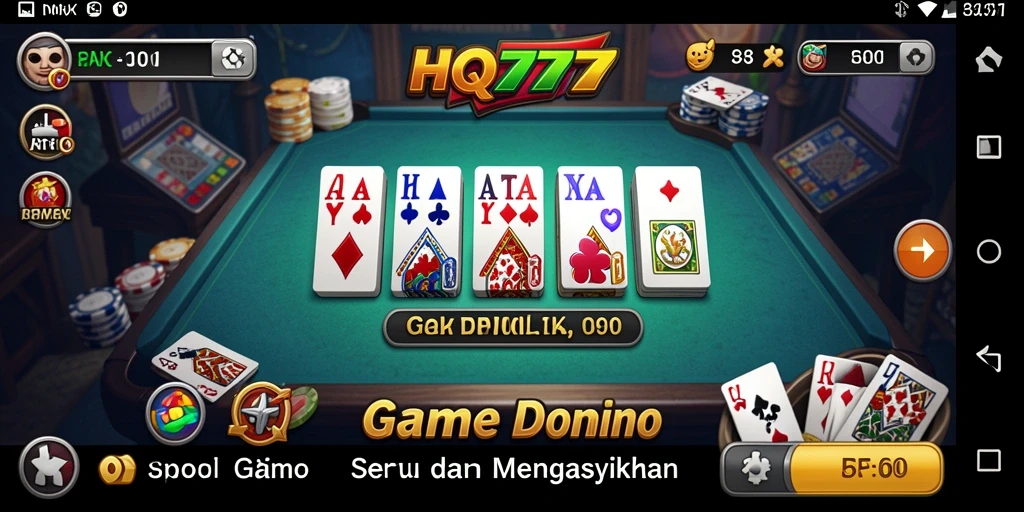 Screenshot gameplay HQ777 menampilkan aksi seru bermain domino.