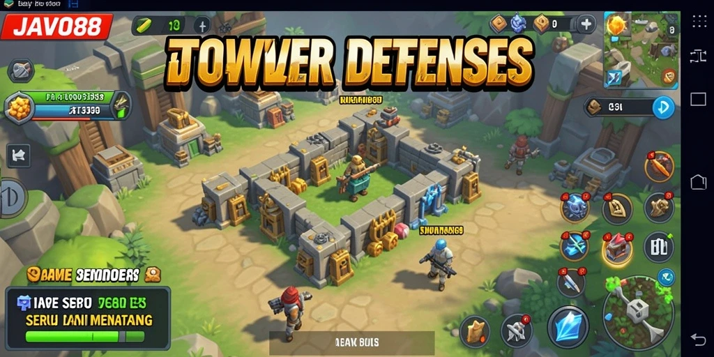 Tampilan gameplay JAVO88 yang menampilkan strategi Tower Defense yang seru.