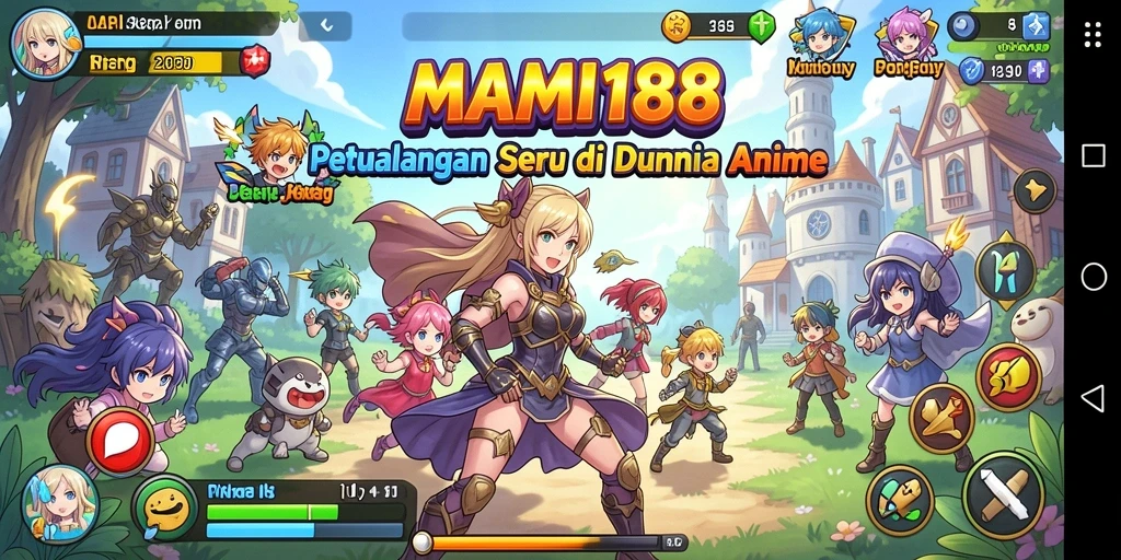 Tangkapan layar utama MAMI188 menampilkan aksi seru karakter Anime.