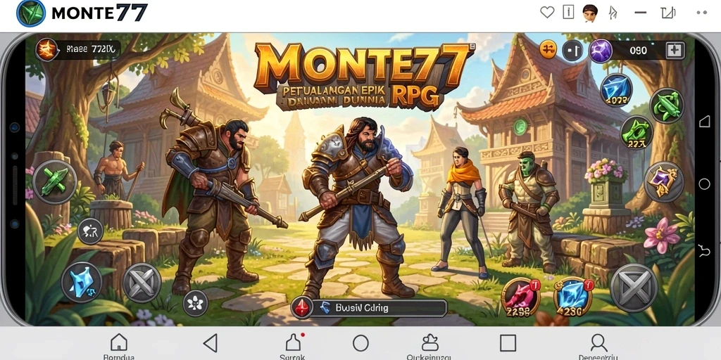 Tampilan gameplay seru dalam dunia fantasi RPG MONTE77.