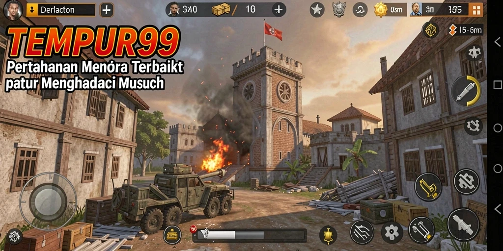 Screenshot menunjukkan aksi menegangkan dalam permainan Tower Defense.